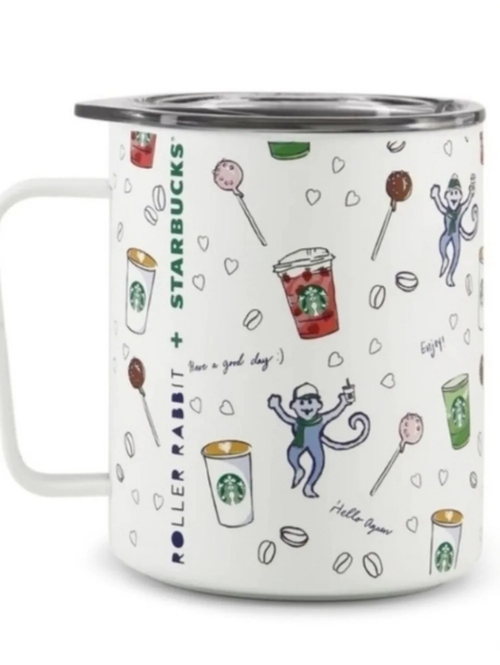 NEW Roller Rabbit X Starbucks Limited Edition White 12 Oz. Stainless Travel Mug